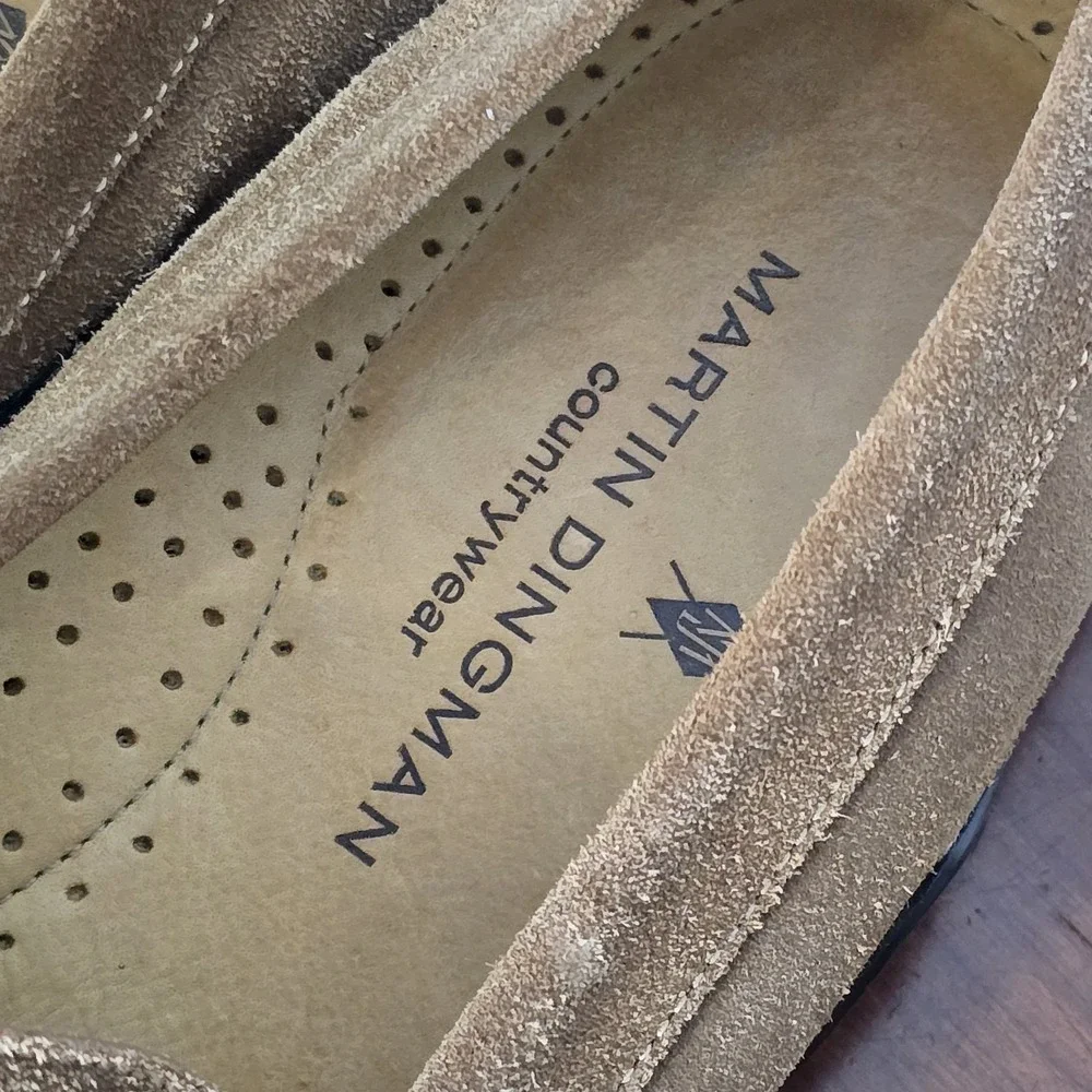 Martin Dingman Suede Driving Loafers Tan Woven Penny Slip On Men's 10.5M